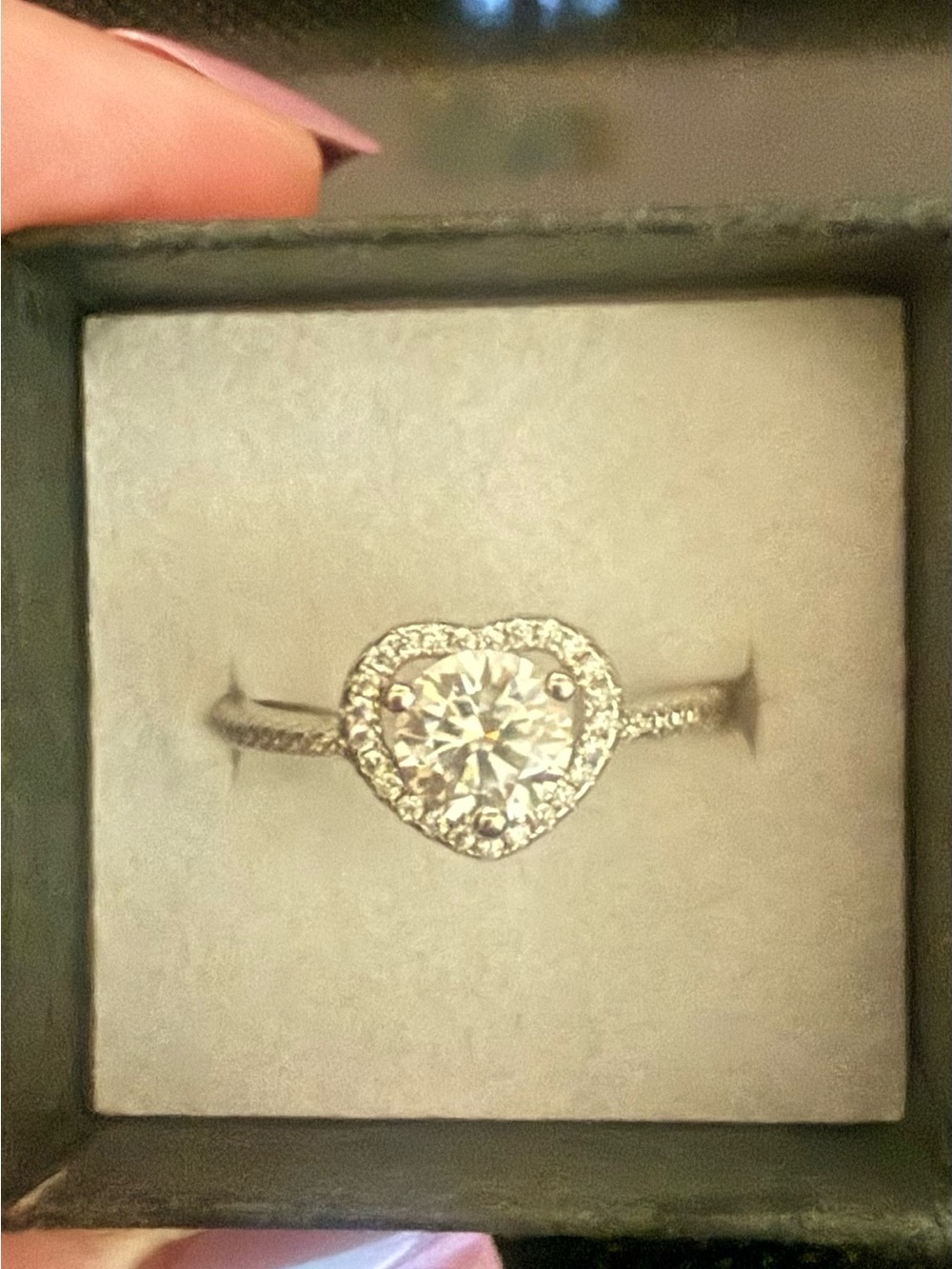 New Heart Halo Moissanite Solitare Ring in Sterling Silver. Size 9